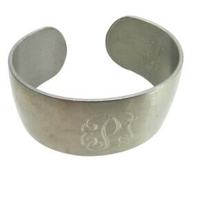 Vintage Pewter Bracelet Bangle Cuff Monogram Initial EPT